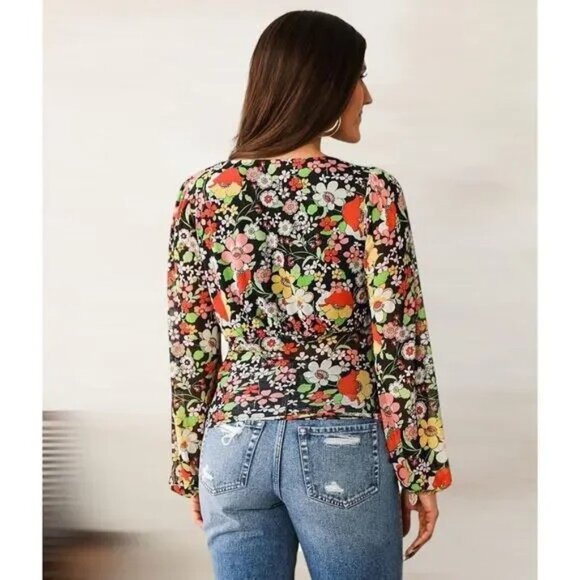 Buckle Willow & Root Floral Mesh Long Sleeve Drawstring Tie Top XS - Picture 5 of 5